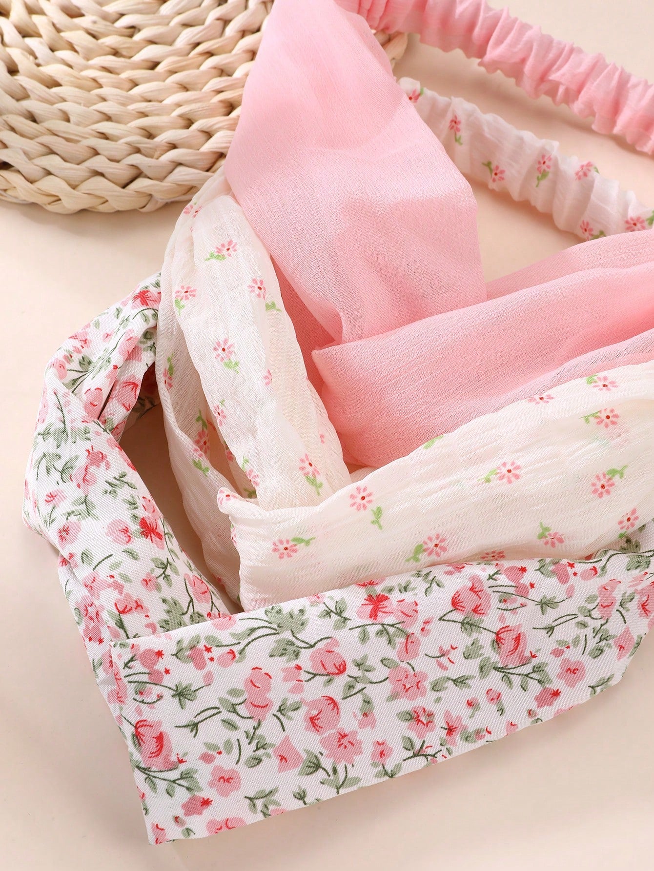 3 Hårbånd med Snoning - Lyserøde Farver & Blomsterprint