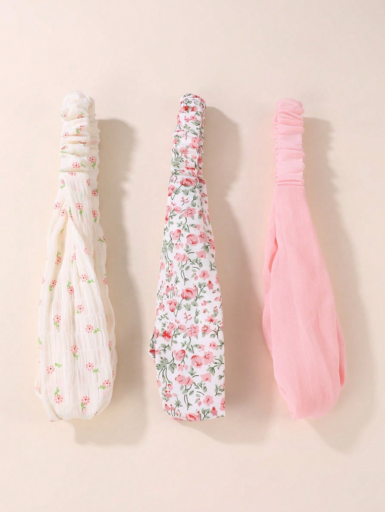 3 Hårbånd med Snoning - Lyserøde Farver & Blomsterprint