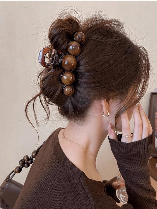 Brun Hårklemme med Runde Perler