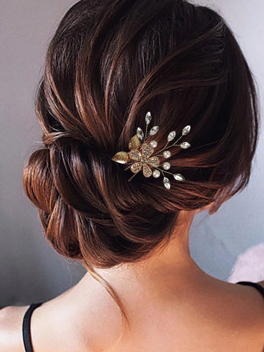 Gylden HÄrnÄl med Blomst, Blade og Krystalperler