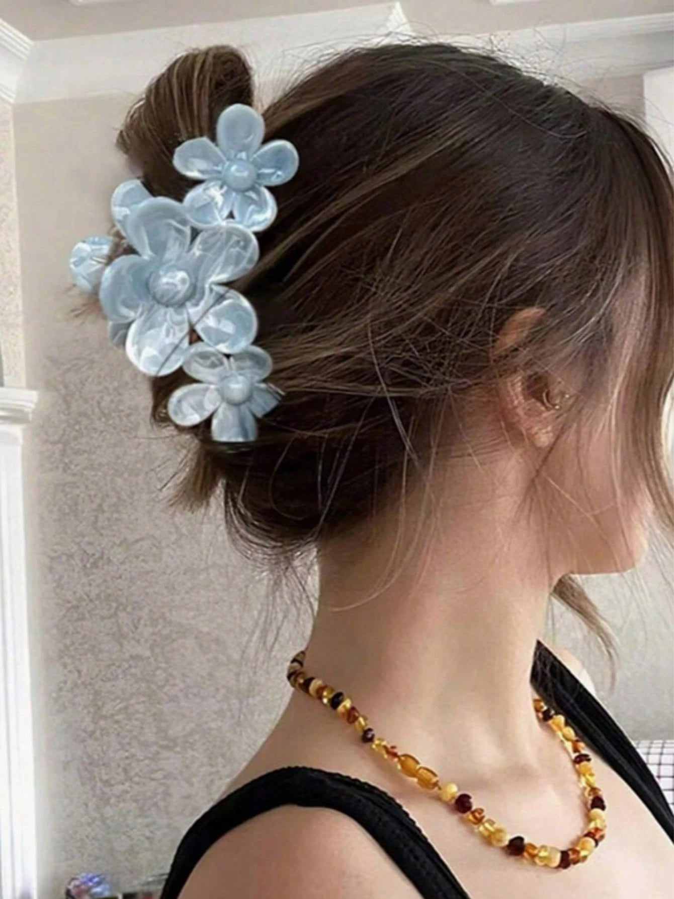 Lyseblå Hårklemme med Blomster