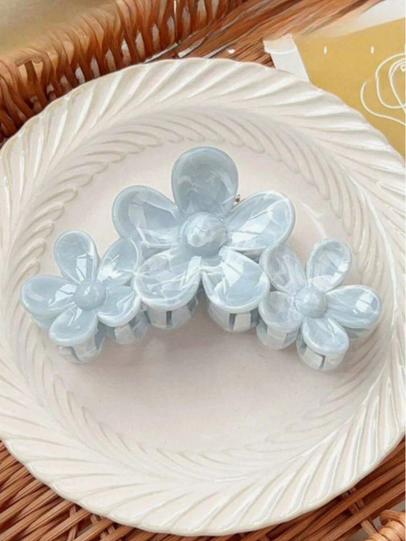 Lyseblå Hårklemme med Blomster