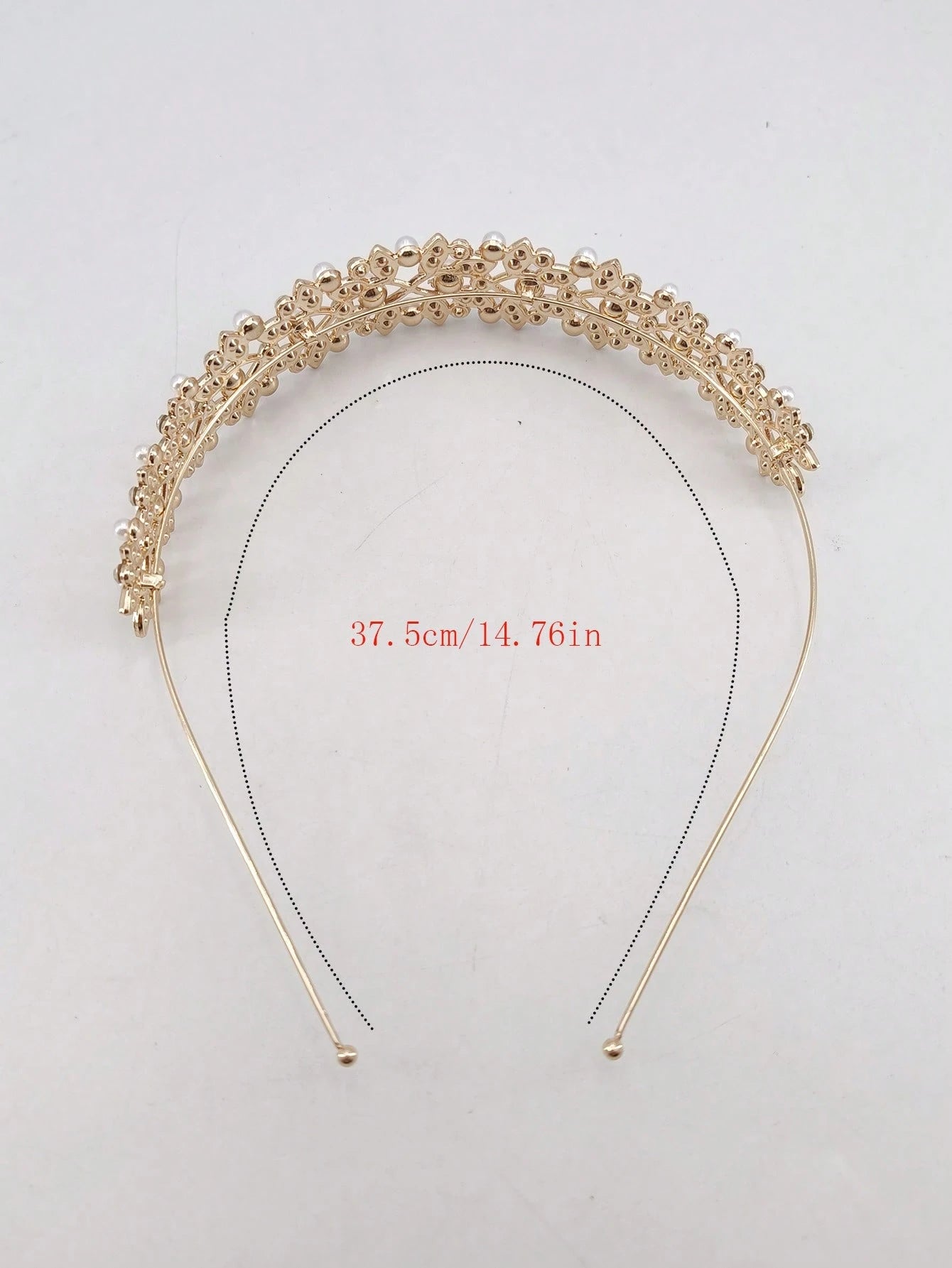 Gylden Hårbøjle (Diadem) med Krystalperler & Hvide Perler