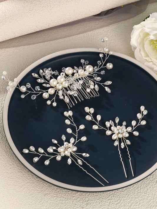 HÄrsmykke & 2 HÄrnÄle - med Hvide & Klare Perler