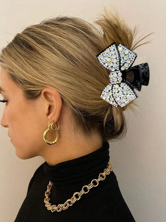 Sort Hårklemme i Sløjfe-Design med Klare Perler