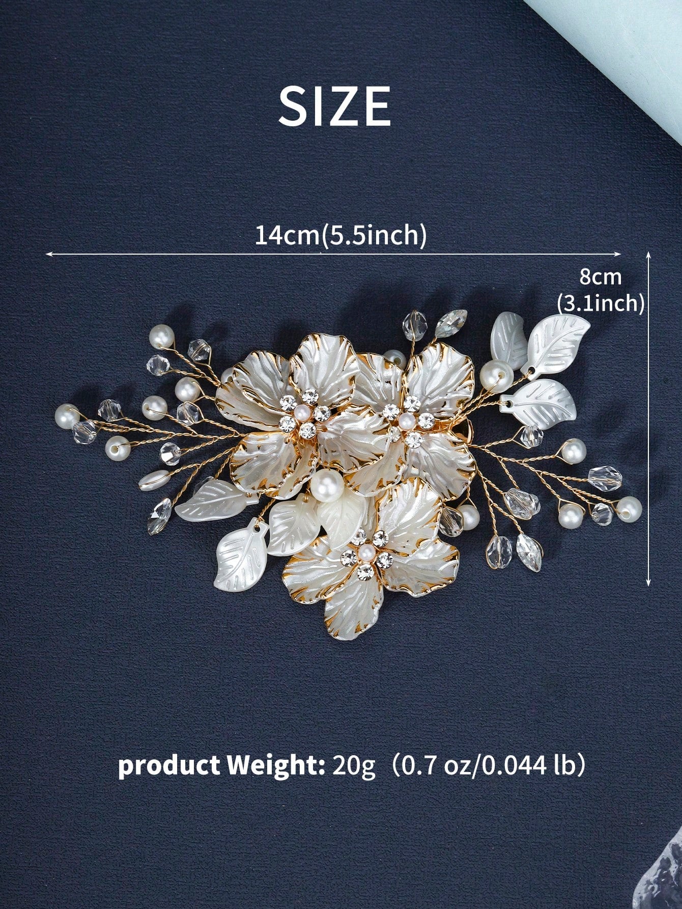 Hair Ornament with White Flowers, Leaves & Pearls