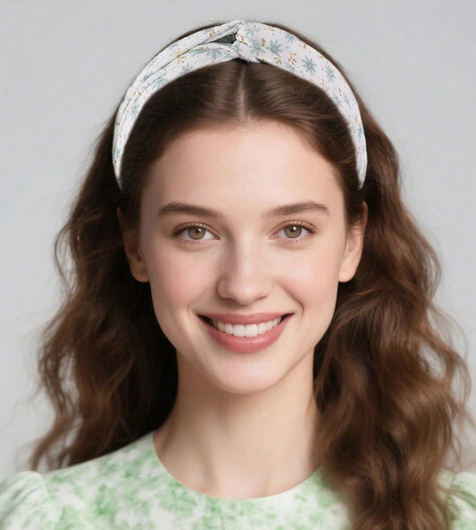 2 Stk Hårbånd med Snoning - i Lysegrøn & Blomsterprint