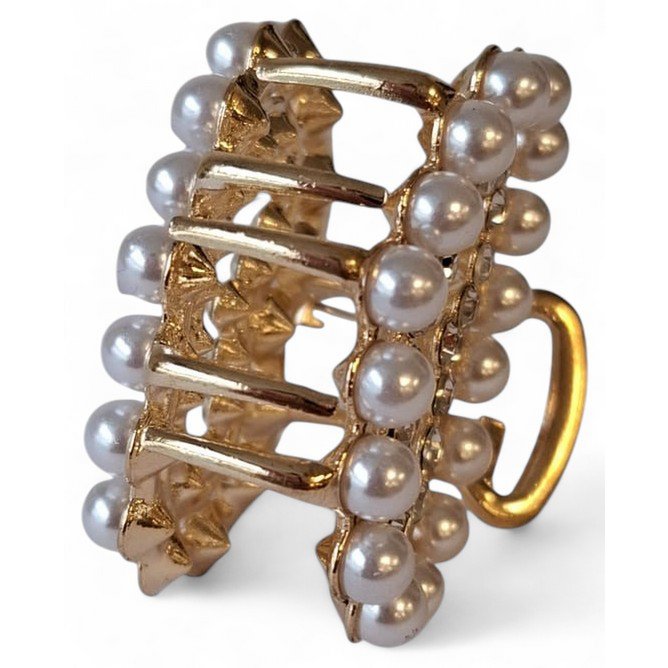 Lille Gylden Hjerte Hårklemme med Hvide og Klare Perler