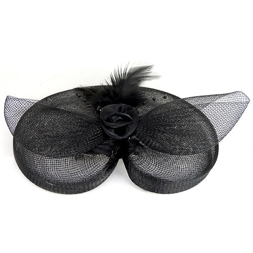 Sort Fascinator med Blomst og Fjer