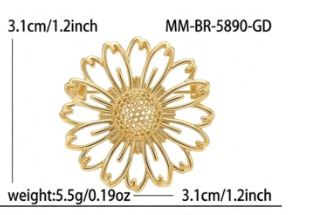 Gylden blomsterbroche i åbent margueritdesign