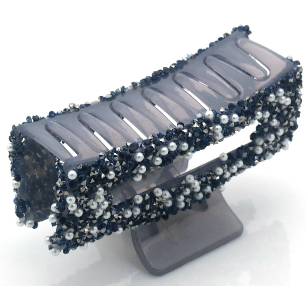 Mørk Blå Hårklemme med Glitter Perler