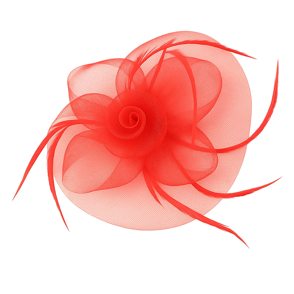Rød Fascinator - Hat med Blomst og Fjer