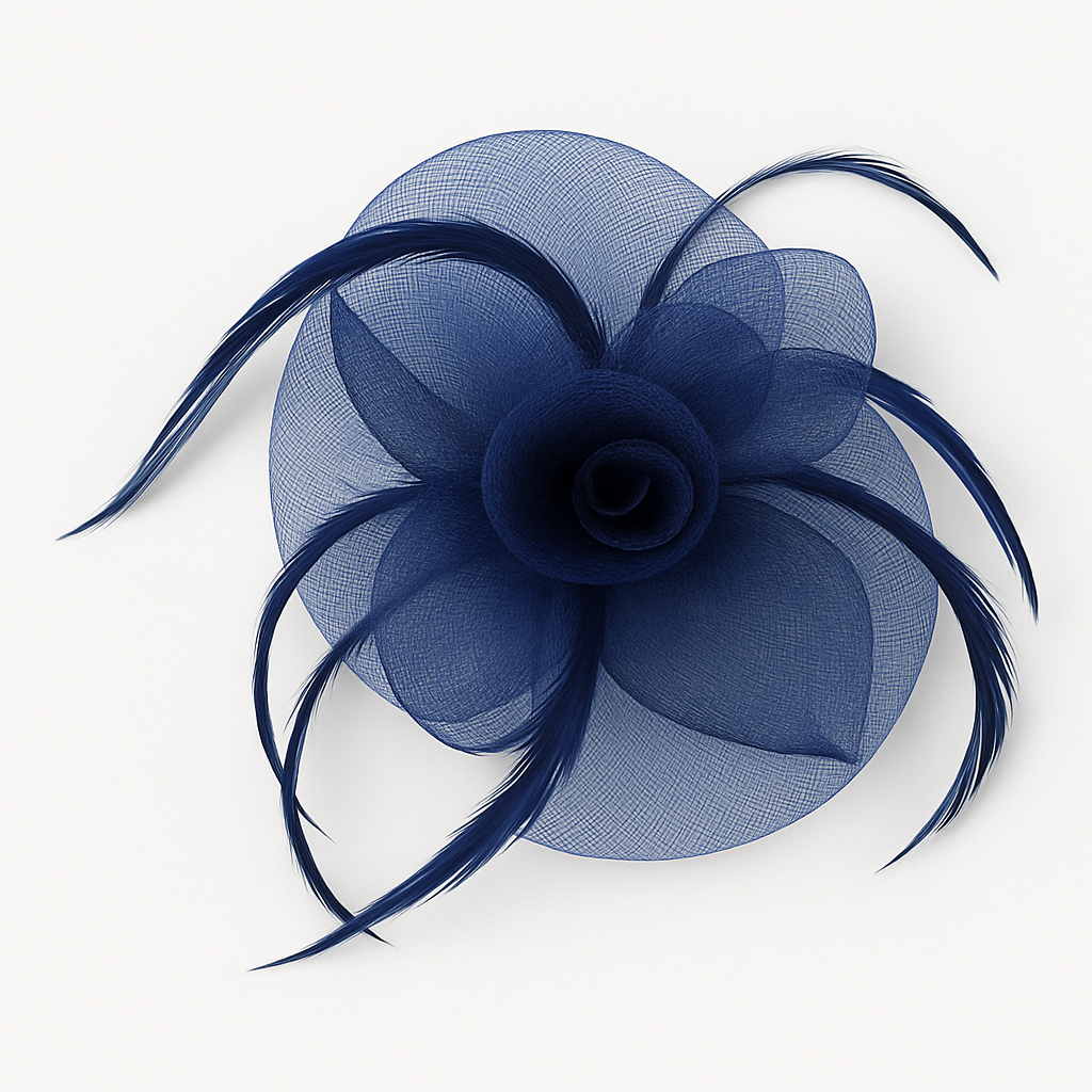 BlÄ Fascinator - Hat med Blomst og Fjer