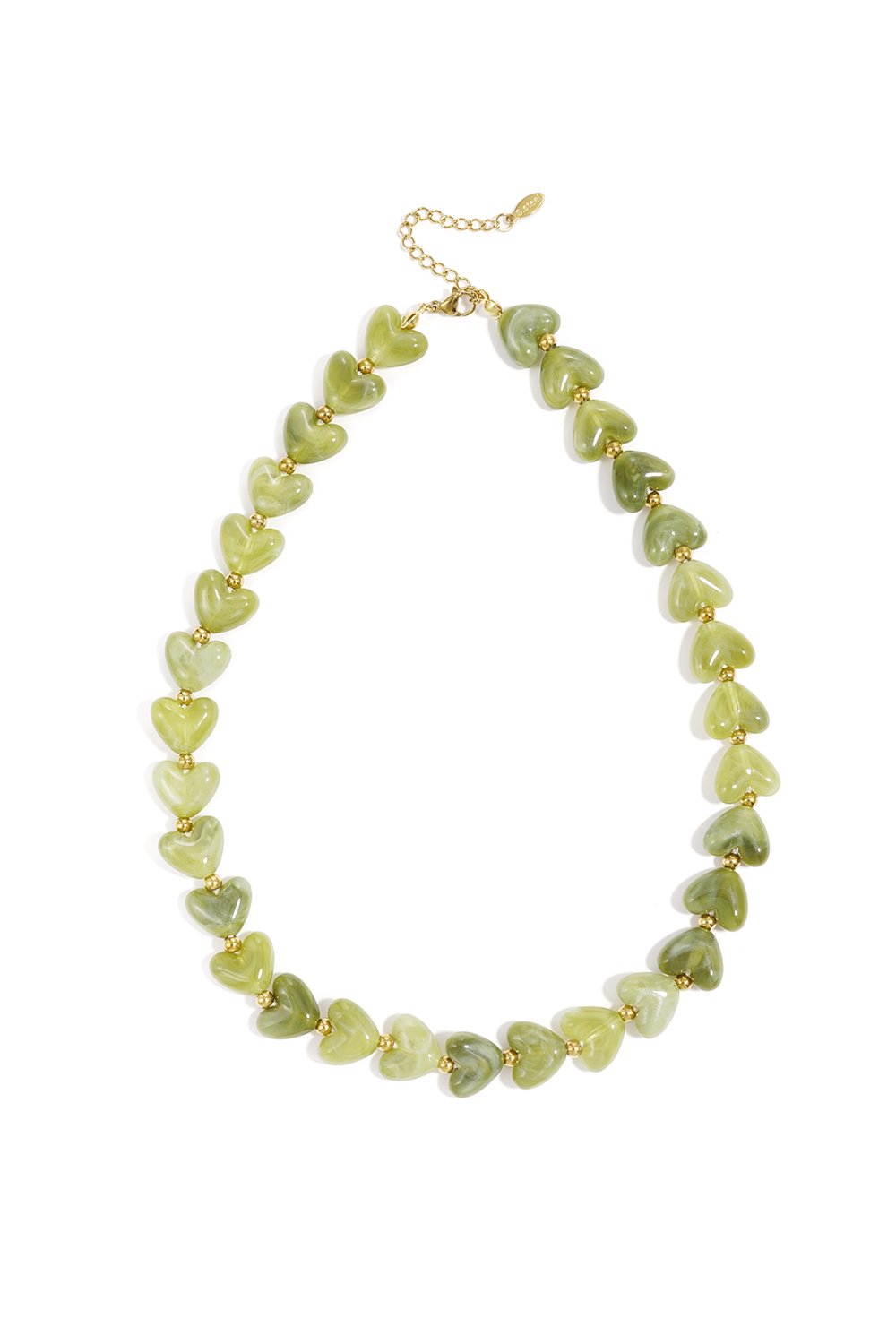 Pearl Necklace with Hearts - in Green