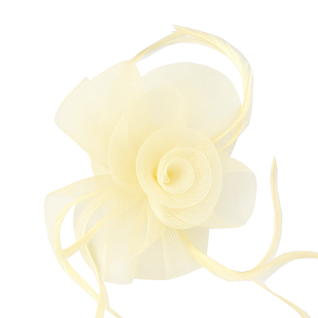 Cremet Hvid Fascinator - Hat med Blomst og Fjer