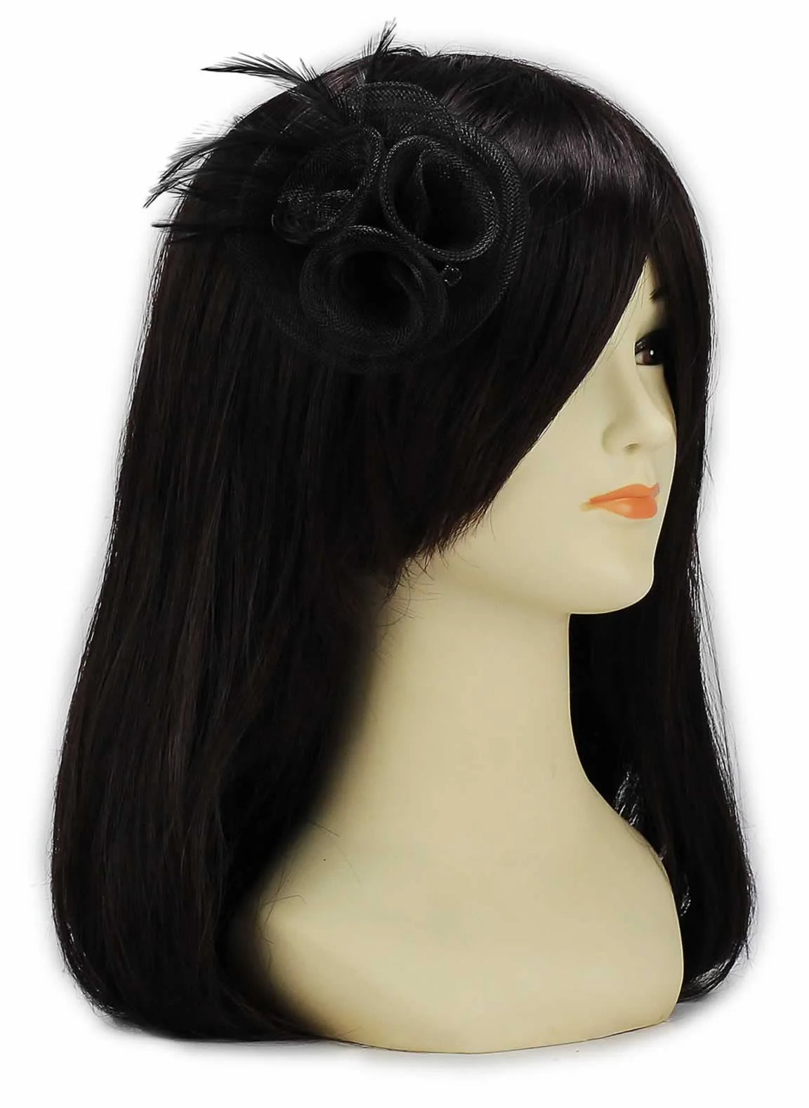 Sort Fascinator med Blomst & Fjer