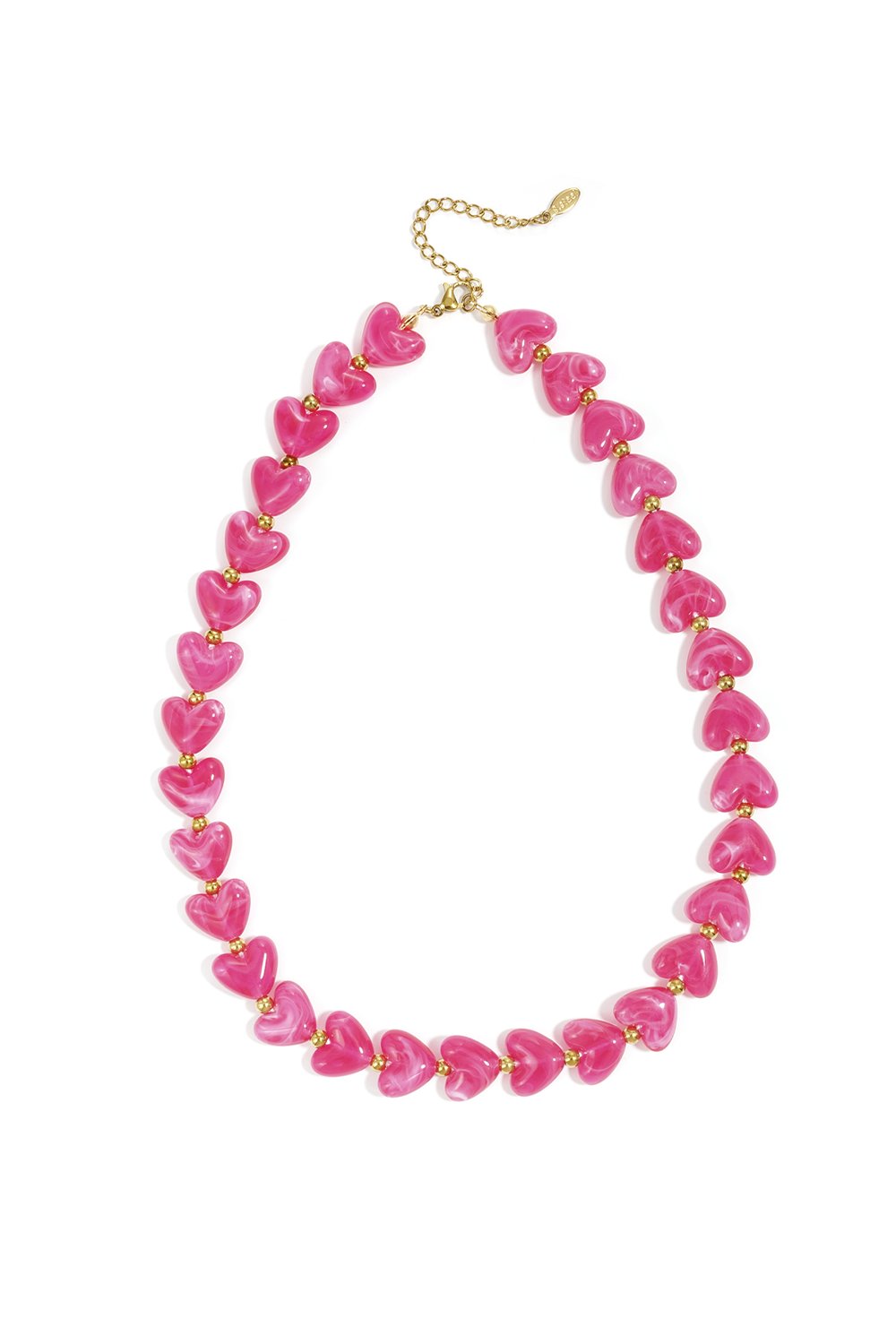 Pearl Necklace with Hearts - in Pink