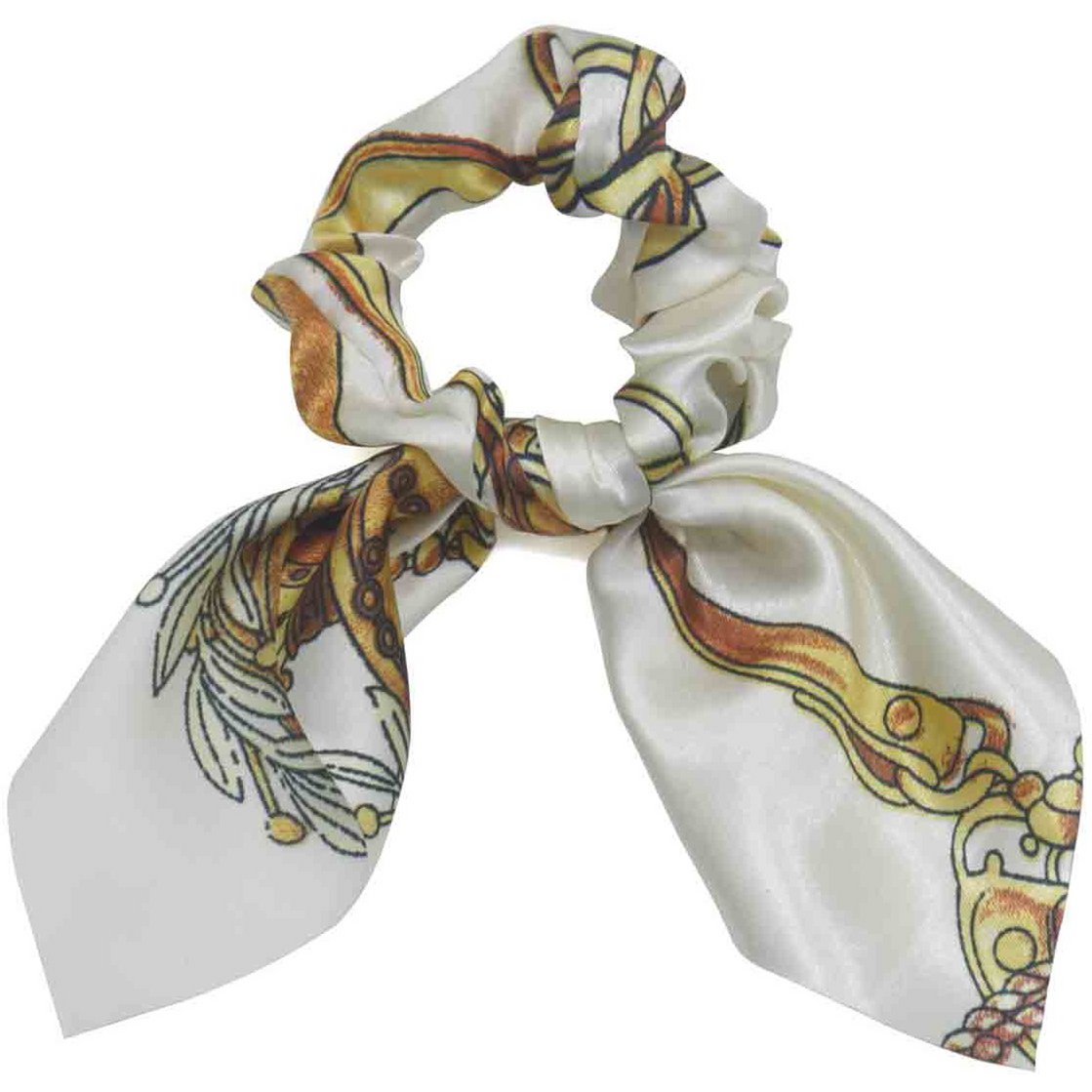 Hvid Scrunchie Hårelastik - med Mønster & Sløjfe