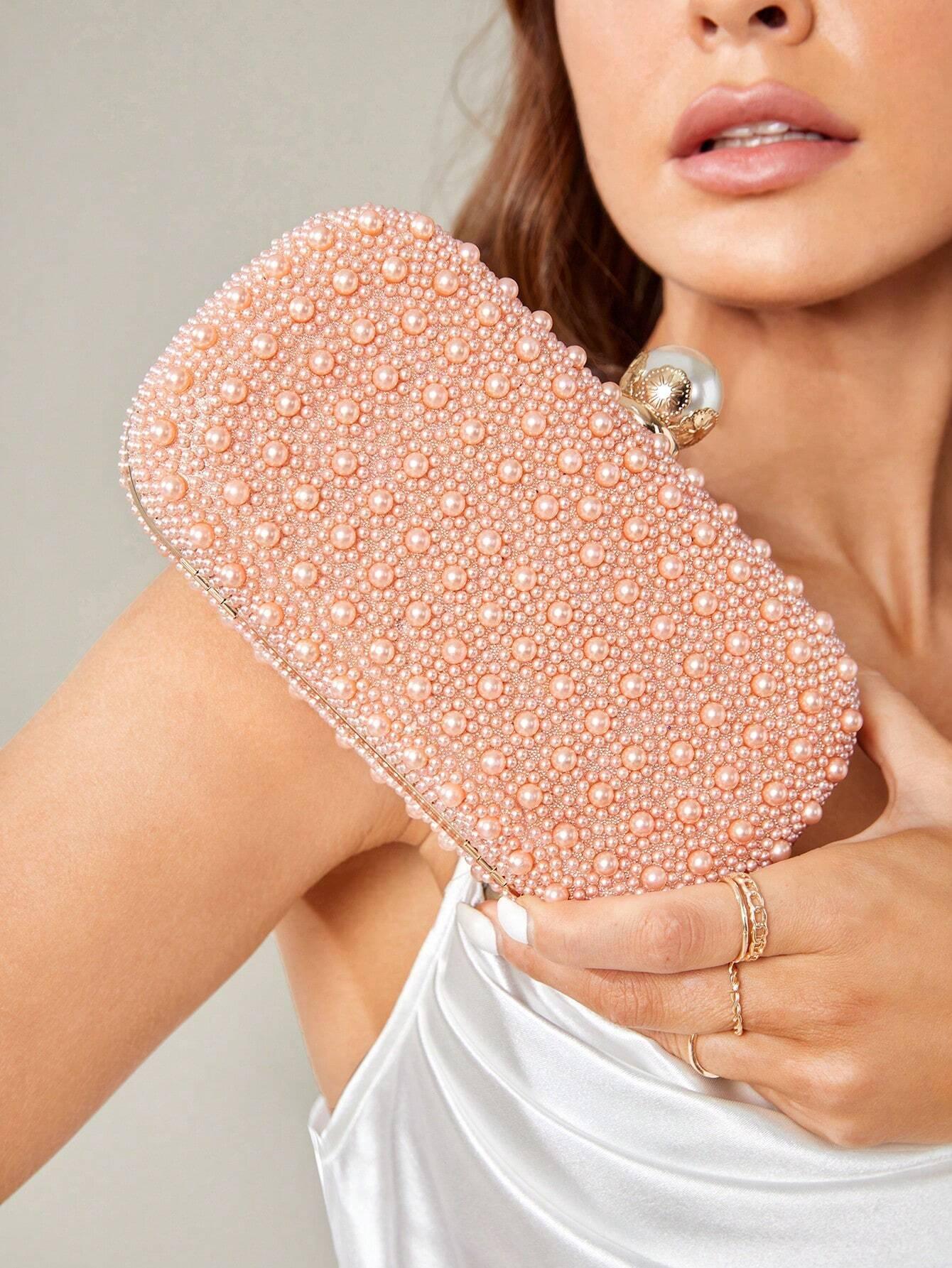 Clutch Taske - med Guld Rammelås & Perle Design - SofiaGaver.dk