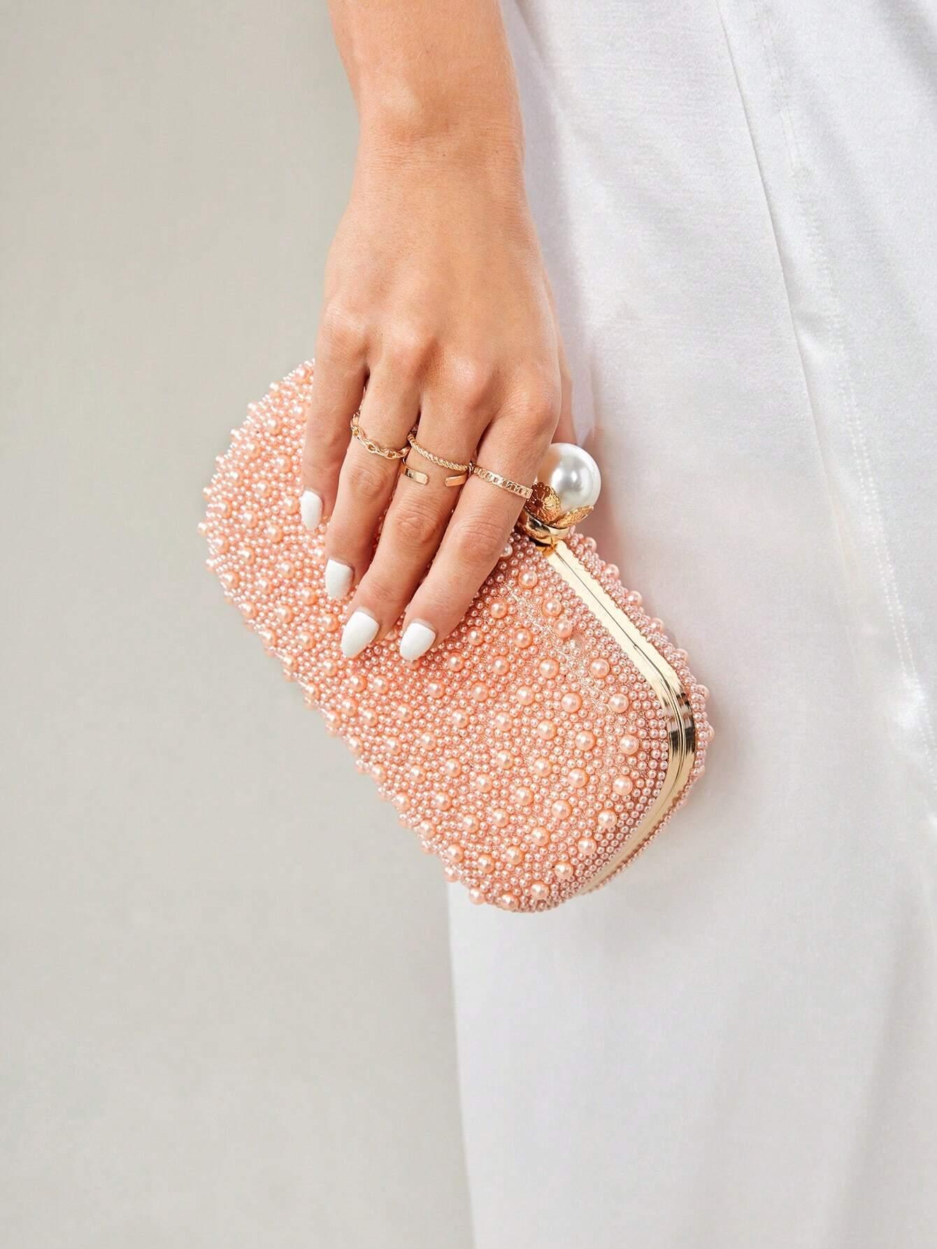 Clutch Taske - med Guld Rammelås & Perle Design - SofiaGaver.dk