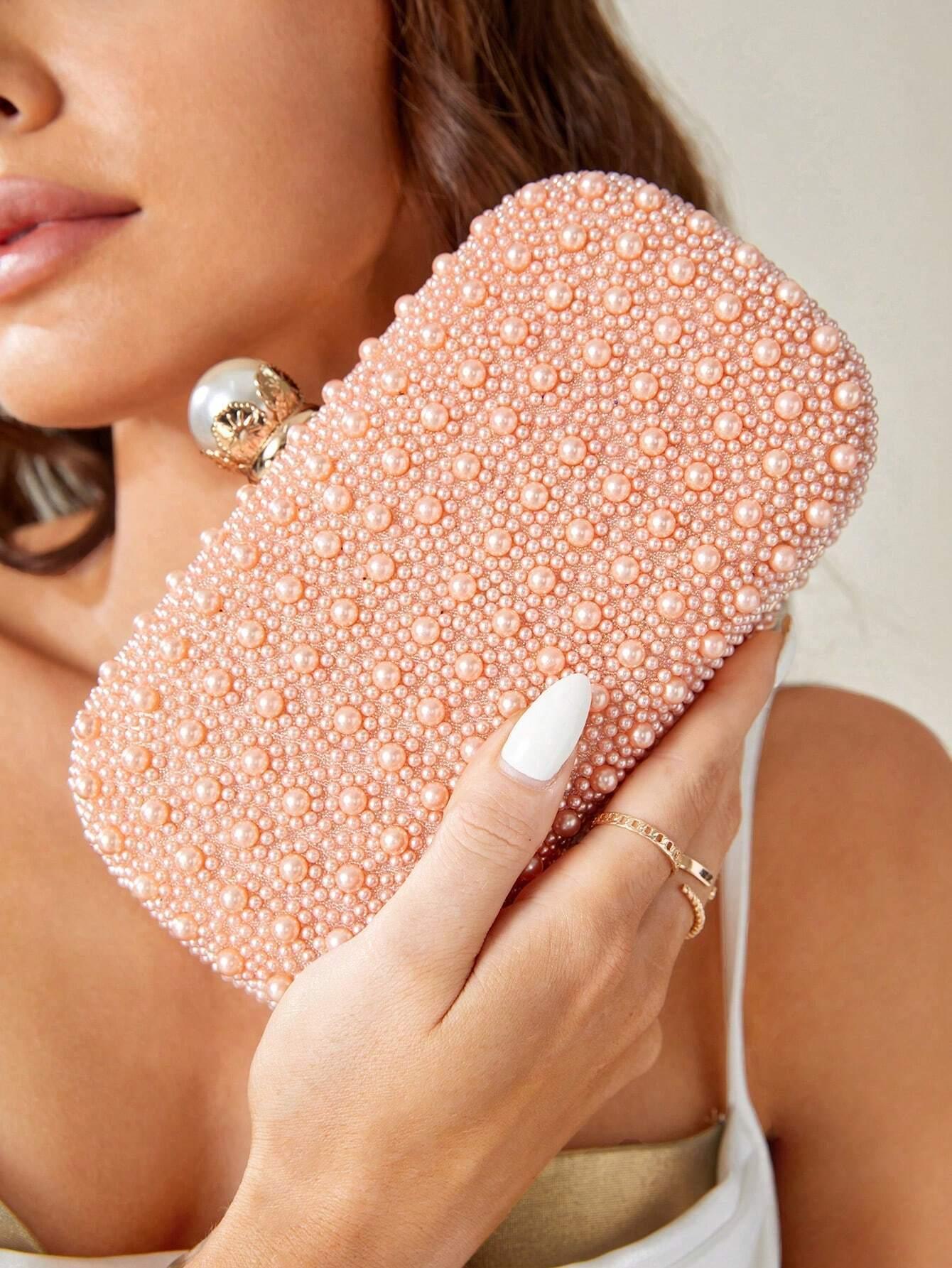 Clutch Taske - med Guld Rammelås & Perle Design - SofiaGaver.dk