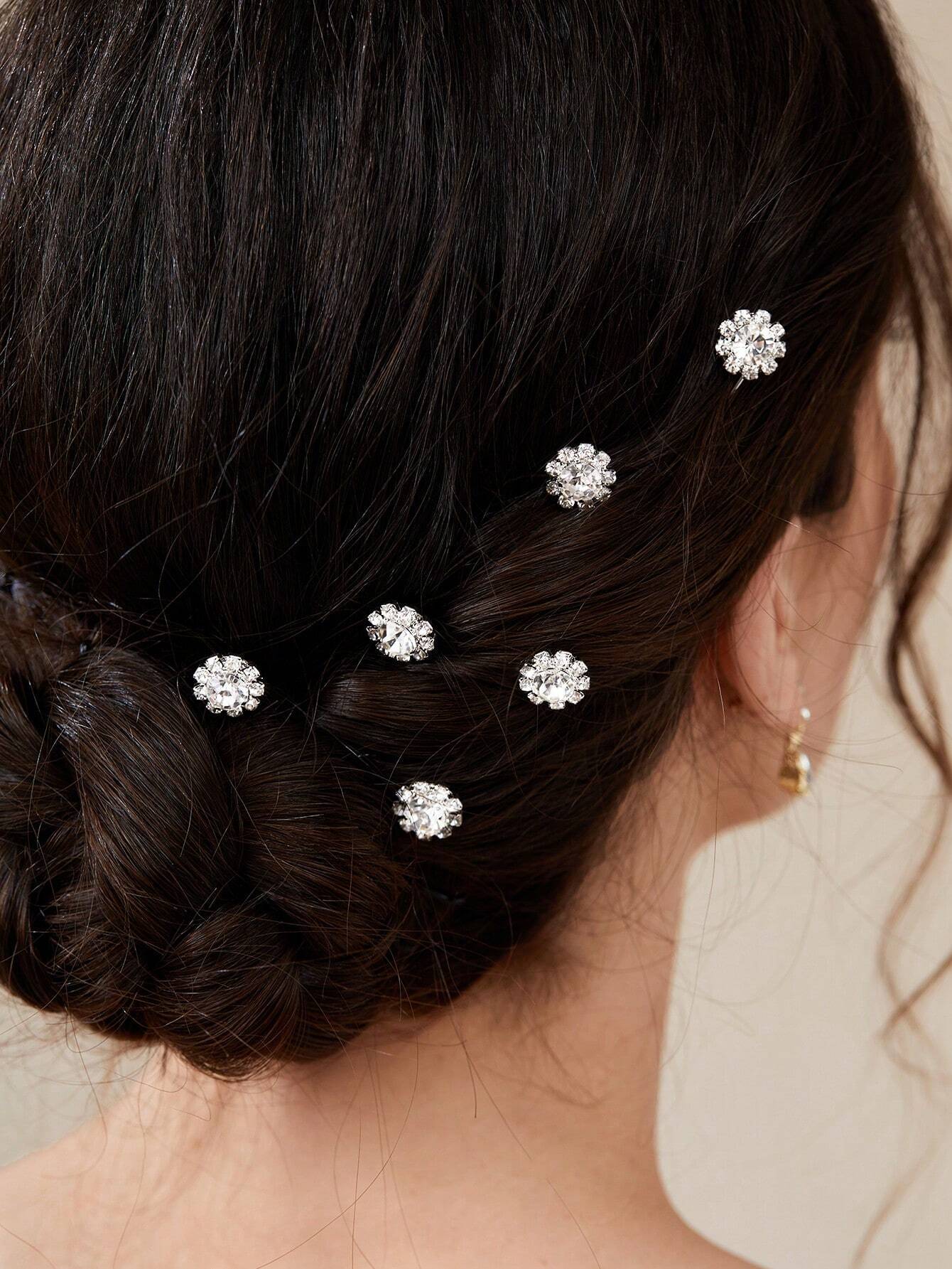 6 stk Sølv Hårnåle med Krystalperle Blomster - SofiaGaver.dk