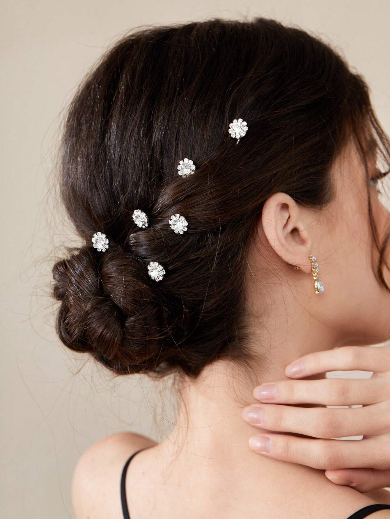 6 stk Sølv Hårnåle med Krystalperle Blomster - SofiaGaver.dk