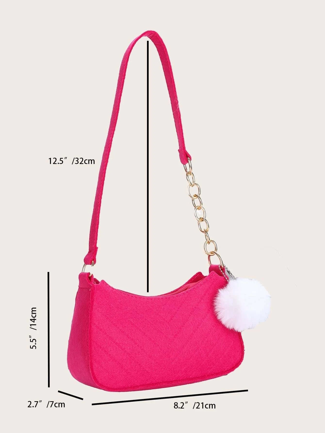 Pink Skuldertaske med Kæde & Pom Pom - SofiaGaver.dk