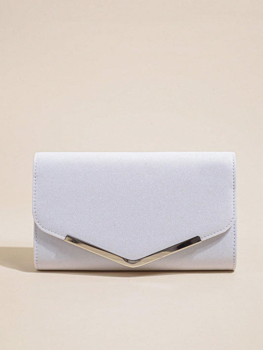 Hvid Clutch Taske med Glitter & SĂžlvkant - SofiaGaver.dk