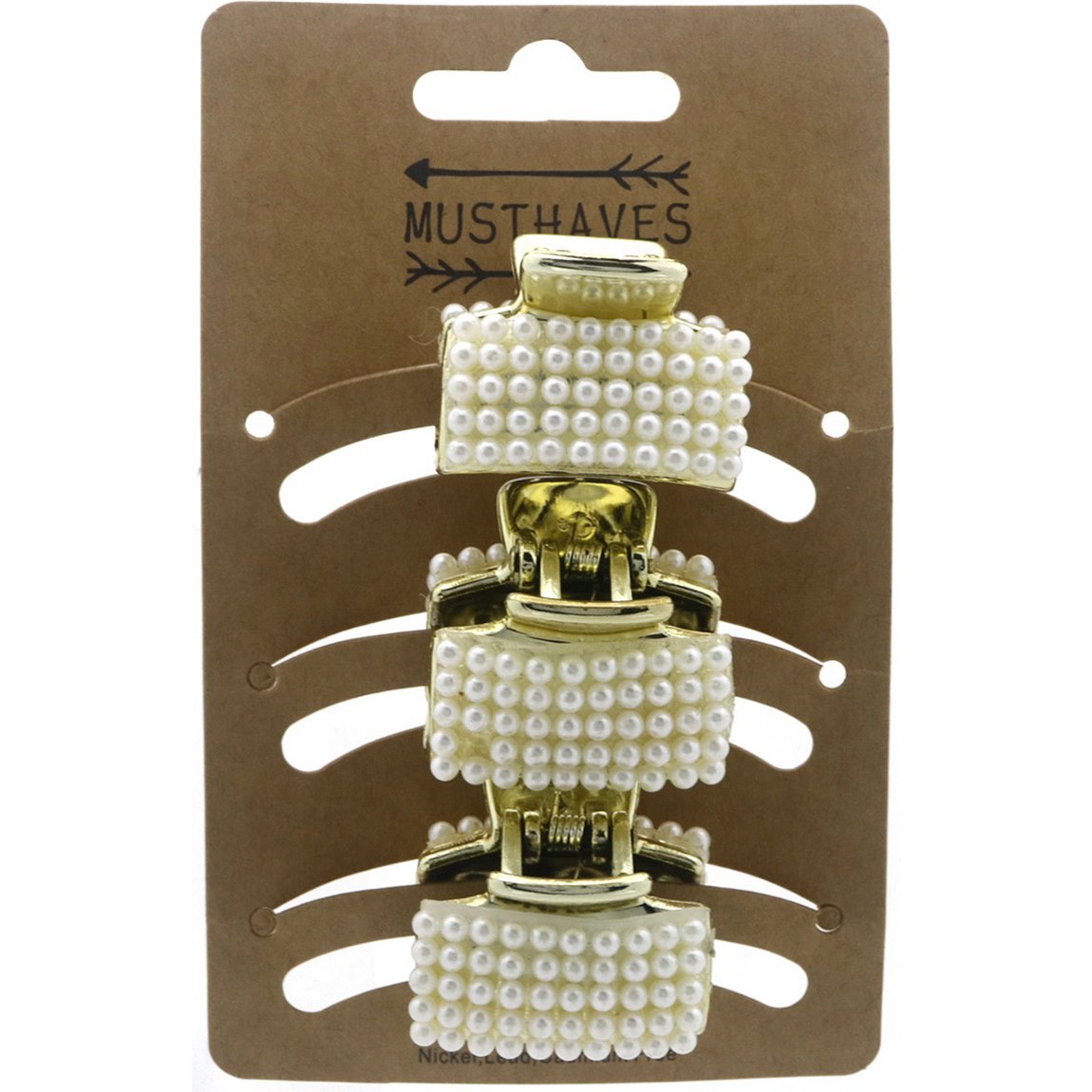 3 Gyldne Hårklemmer med Hvide Perler