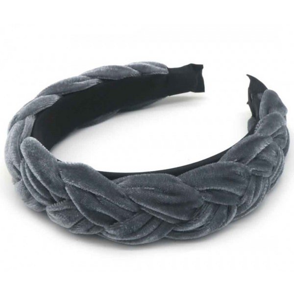 Grå Hårbøjle i Flettet Velour