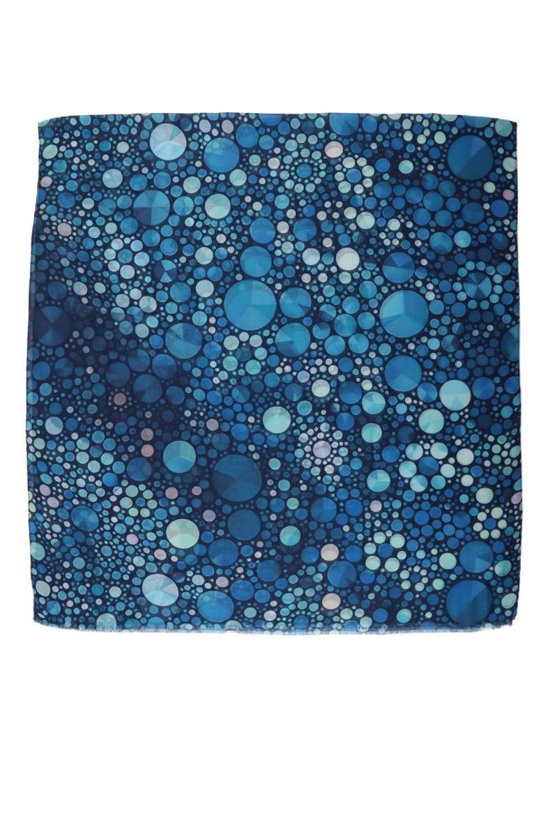 Stort Tørklæde i Blå Nuancer & Cirkel Design