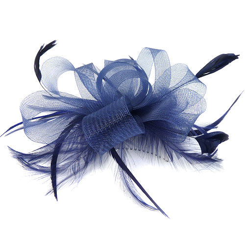 Blue Fascinator with Bow & Feather