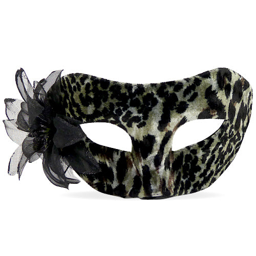 Maske med Dyreprint i Velour og Sort Chiffon-Blomst - SofiaGaver.dk