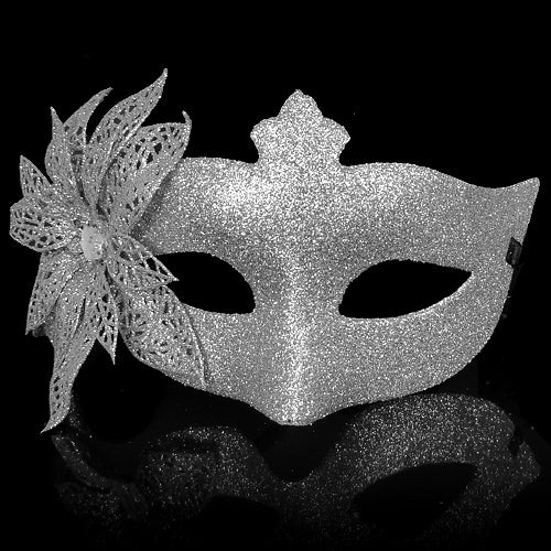 Maske med Sølv-Glitter og Blomst - SofiaGaver.dk