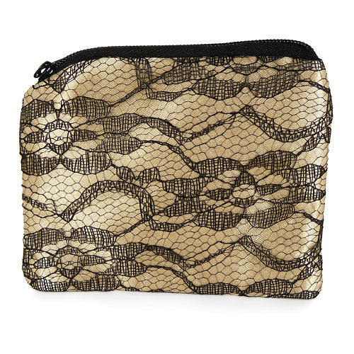 Gylden Satin-Pung med Sorte Blonder - SofiaGaver.dk