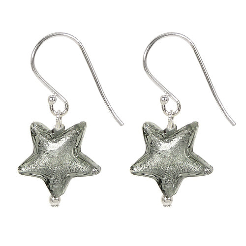 Sølv Øreringe med Stjerner i Sølv-Grå Murano Glas - SofiaGaver.dk