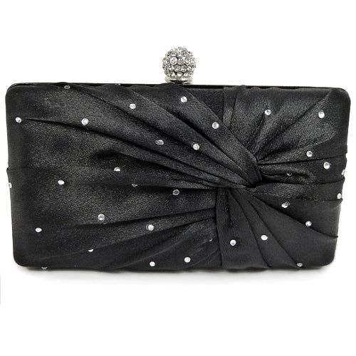 Sort Clutch-Selskabstaske - Satin Hardcase med Krystal-Perler - SofiaGaver.dk