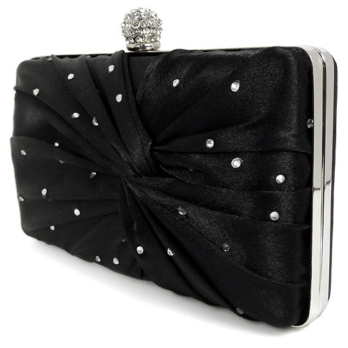 Sort Clutch-Selskabstaske - Satin Hardcase med Krystal-Perler - SofiaGaver.dk
