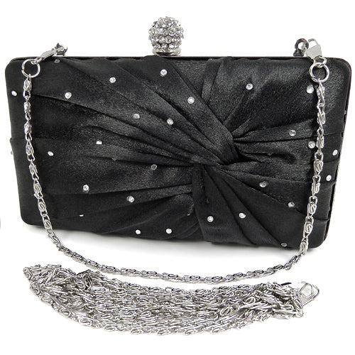 Sort Clutch-Selskabstaske - Satin Hardcase med Krystal-Perler - SofiaGaver.dk