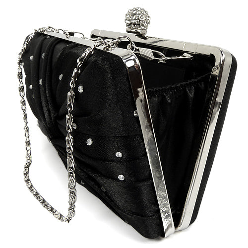 Sort Clutch-Selskabstaske - Satin Hardcase med Krystal-Perler - SofiaGaver.dk