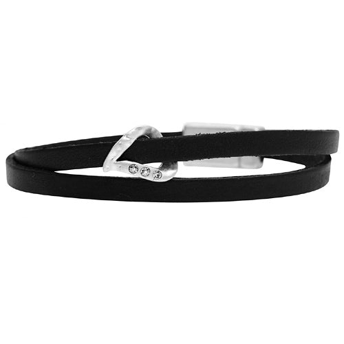 Merle Læder-Armbånd - Sort-Sølv - SofiaGaver.dk