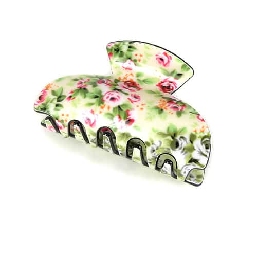 Creme Hårklemme med Blomster-Print - SofiaGaver.dk