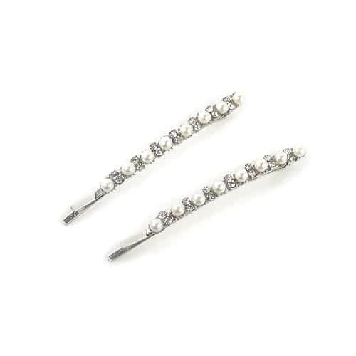 SÞlv-HÄrklemmer med Hvide Perler og Krystalperler - SofiaGaver.dk