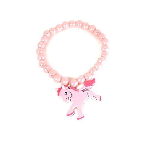Perle-armbånd med Sød Pony Hest - i Lyserød - SofiaGaver.dk
