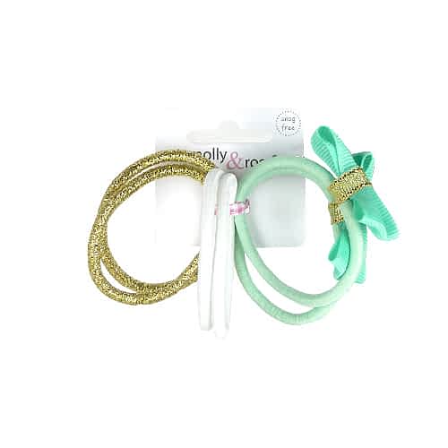 Hårelastikker i Hvid, Guldglitter & Lysegrøn med Sløjfer - SofiaGaver.dk