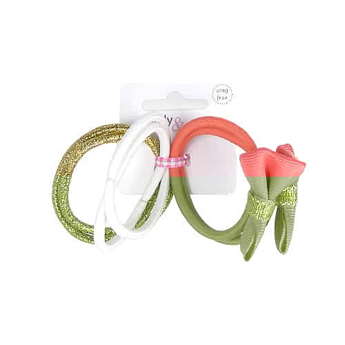 Hårelastikker i Hvid, Guldglitter & Fersken med Sløjfer - SofiaGaver.dk