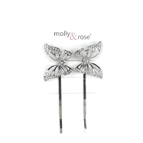 SÞlv HÄrspÊnder med Sommerfugle og Krystalperler - SofiaGaver.dk