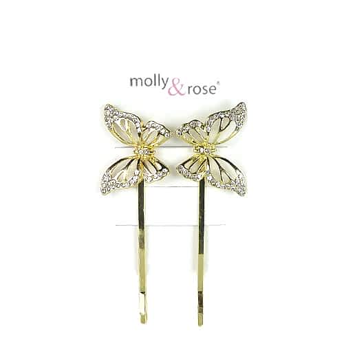 Gyldne HÄrspÊnder med Sommerfugle og Krystalperler - SofiaGaver.dk