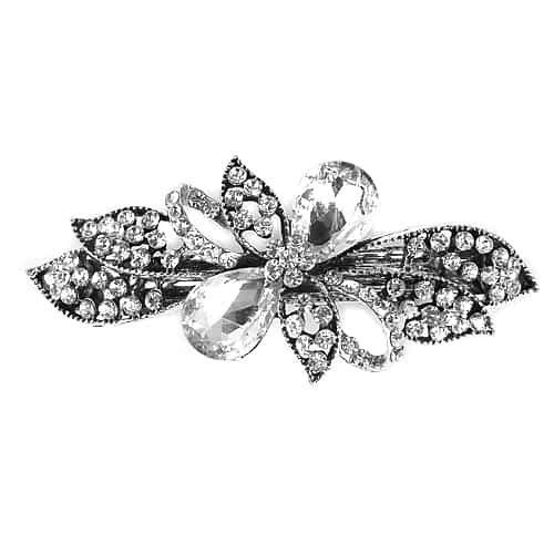 Patentspænde i Blomster-Design - med Klare Krystalperler - SofiaGaver.dk